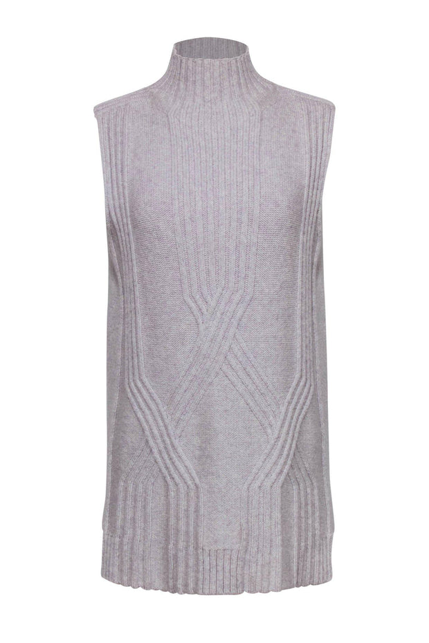 Current Boutique-Lafayette 148 - Grey Cable Knit Sleeveless Mock Turtleneck Sweater Sz S