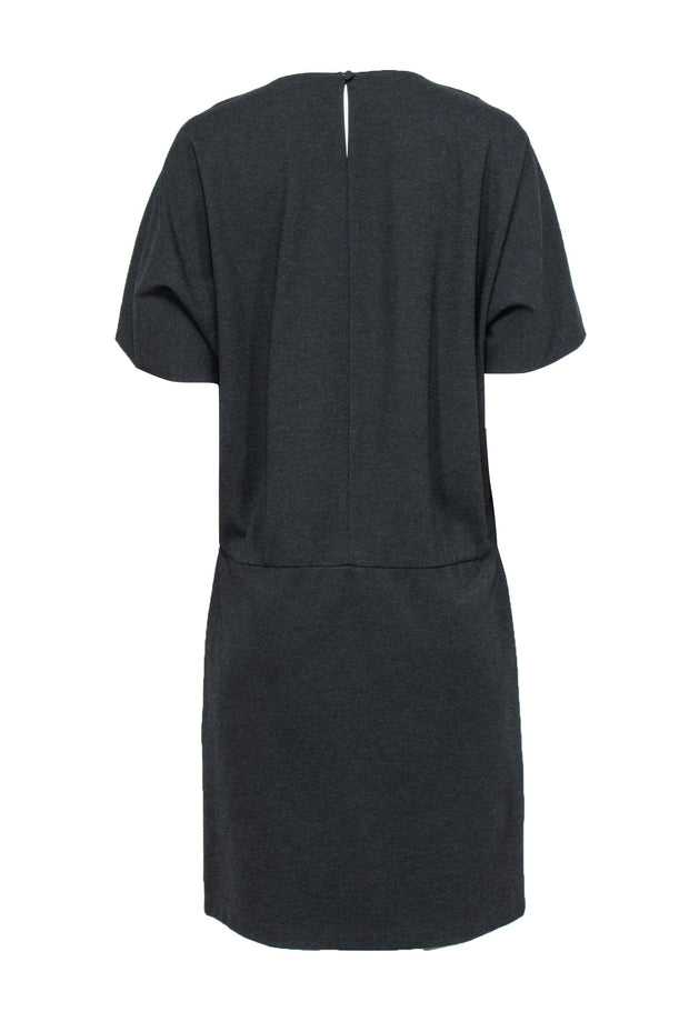 Current Boutique-Lafayette 148 - Grey Short Sleeve Drop Waist Midi Dress Sz M