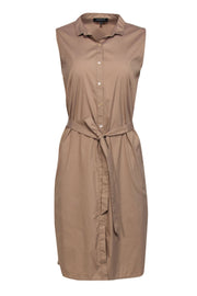 Current Boutique-Lafayette 148 - Khaki Cotton Blend Sleeveless Shirt Dress Sz 12