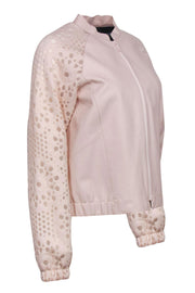 Current Boutique-Lafayette 148 - Light Pink Leather Jacket w/ Floral Mesh Sleeves Sz M
