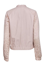 Current Boutique-Lafayette 148 - Light Pink Leather Jacket w/ Floral Mesh Sleeves Sz M