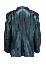 Current Boutique-Lafayette 148 - Metallic Green Leather Zip-Up Jacket Sz 16
