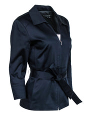 Current Boutique-Lafayette 148 - Navy Collared Cotton Jacket w/ Belt Sz 8