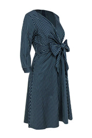 Current Boutique-Lafayette 148 - Navy Striped Side-Tie Cotton Dress Sz 8