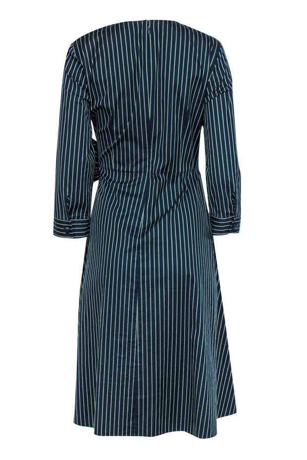 Current Boutique-Lafayette 148 - Navy Striped Side-Tie Cotton Dress Sz 8