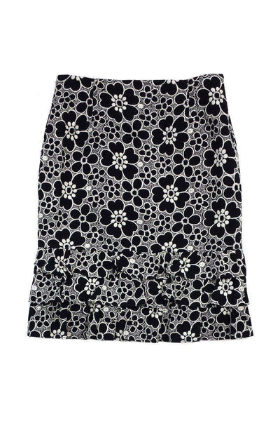 Current Boutique-Lafayette 148 - Navy & White Floral Eyelet Skirt Sz 12