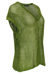 Current Boutique-Lafayette 148 - Nepeta Green Open Knit Sleeveless Sweater Sz L