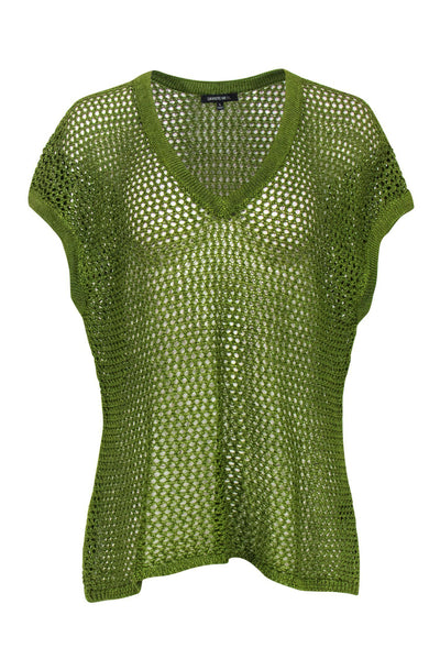 Current Boutique-Lafayette 148 - Nepeta Green Open Knit Sleeveless Sweater Sz L