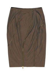 Current Boutique-Lafayette 148 - Olive Green Cotton Pencil Skirt w/ Zipper Trim Sz 6