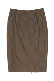 Current Boutique-Lafayette 148 - Olive Green Cotton Pencil Skirt w/ Zipper Trim Sz 6