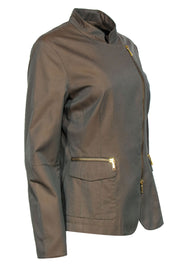 Current Boutique-Lafayette 148 - Olive Green Zip-Up Jacket w/ Gold Hardware Sz 6