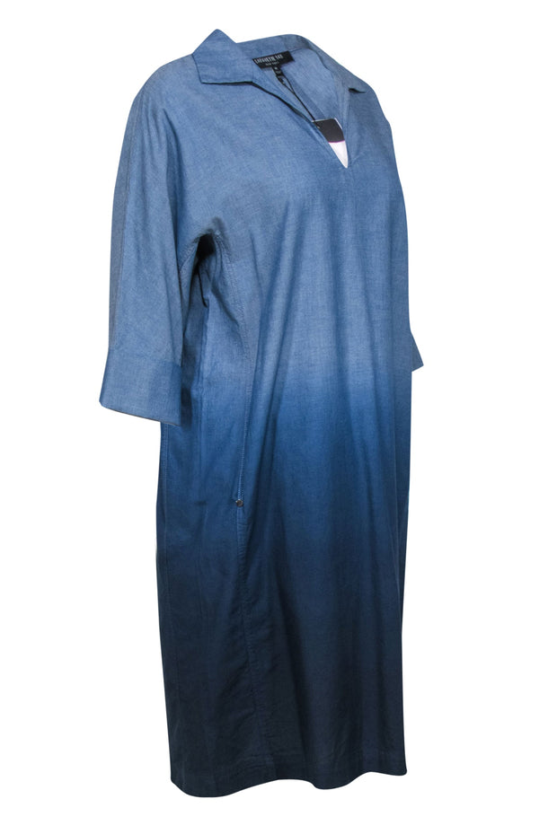 Current Boutique-Lafayette 148 - Ombre Blue Chambray Batwing Shift Dress Sz M