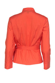 Current Boutique-Lafayette 148 - Orange Cotton Blend Long Sleeve Wrap Blouse Sz 6