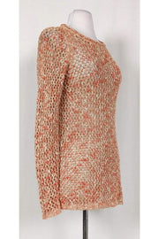 Current Boutique-Lafayette 148 - Orange, White & Tan Open Knit Sweater Sz S