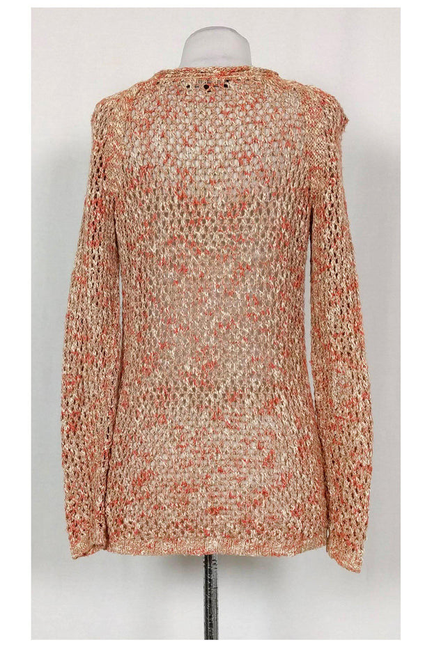 Current Boutique-Lafayette 148 - Orange, White & Tan Open Knit Sweater Sz S