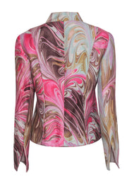 Current Boutique-Lafayette 148 - Pink & Brown Marble Print Linen & Silk Jacket Sz 4