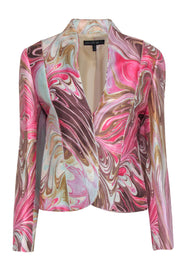 Current Boutique-Lafayette 148 - Pink & Brown Marble Print Linen & Silk Jacket Sz 4