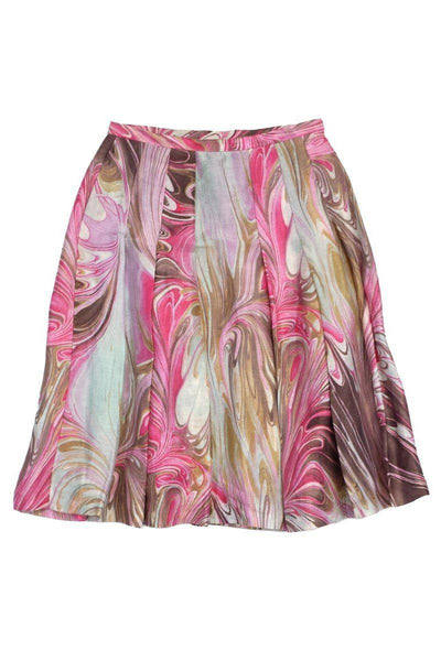 Current Boutique-Lafayette 148 - Pink Multicolor Swirl Print Skirt Sz 2