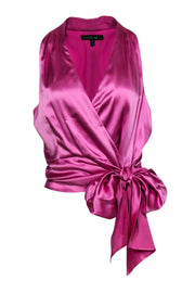 Current Boutique-Lafayette 148 - Pink Satin Side Tie Sleeveless Blouse Sz 10
