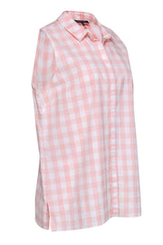 Current Boutique-Lafayette 148 - Pink & White Gingham Sleeveless Collared Shirt Sz L