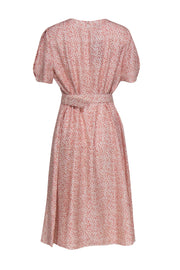 Current Boutique-Lafayette 148 - Pink & White Spotted Puff Sleeve Belted Silk Midi Dress Sz 12