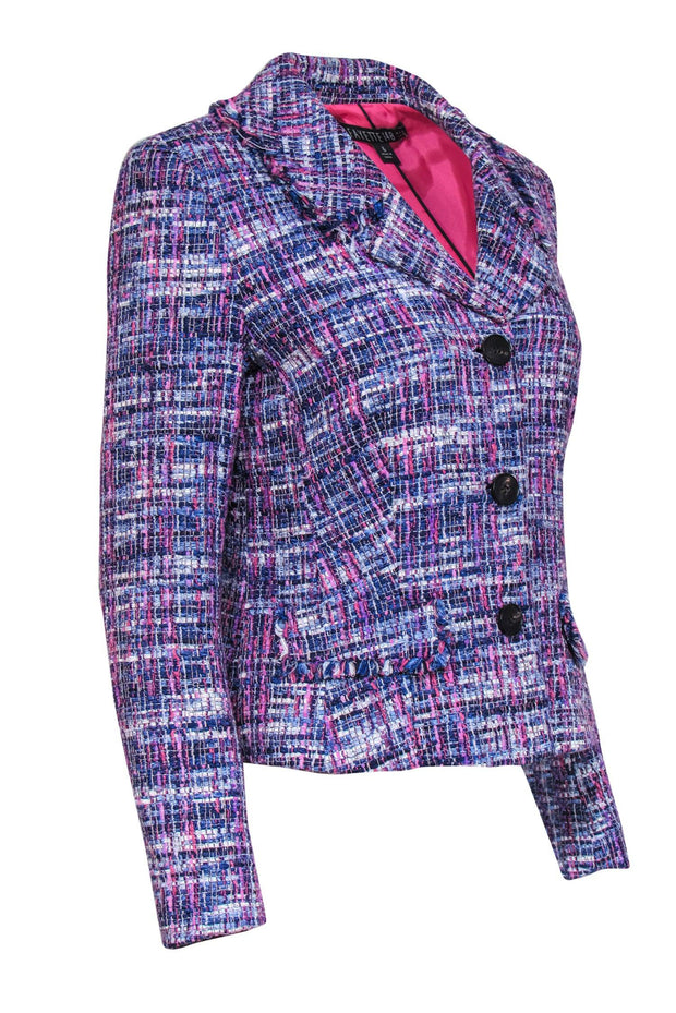 Current Boutique-Lafayette 148 - Purple, Pink & White Tweed Blazer w/ Frayed Trim Sz 6