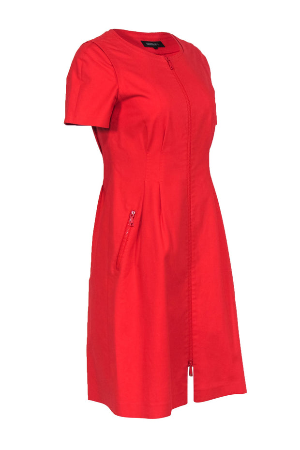 Lafayette 148 Red Cotton Zipper Front Midi Dress Sz 2 Current