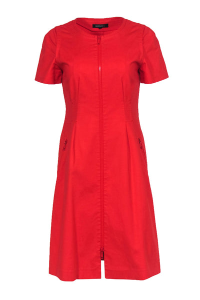 Current Boutique-Lafayette 148 - Red Cotton Zipper Front Midi Dress Sz 2