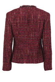 Current Boutique-Lafayette 148 - Red & Pink Marbled Tweed Fringed Jacket Sz 8P