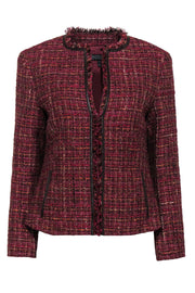 Current Boutique-Lafayette 148 - Red & Pink Marbled Tweed Fringed Jacket Sz 8P