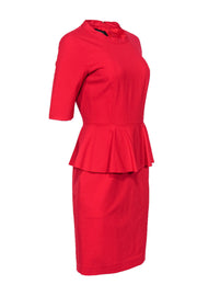 Current Boutique-Lafayette 148 - Red Short Sleeve Sheath Dress w/ Peplum Sz 4