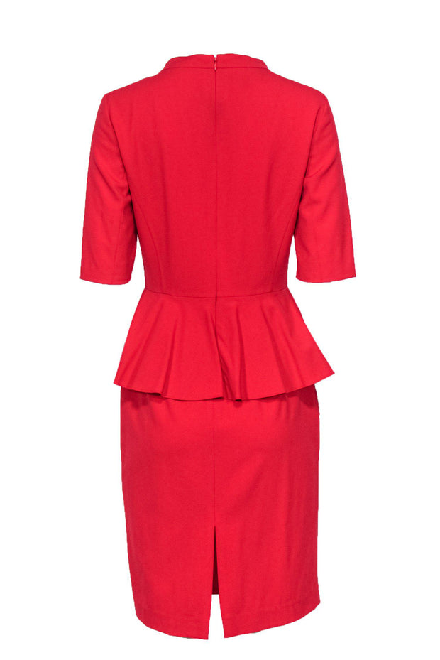Current Boutique-Lafayette 148 - Red Short Sleeve Sheath Dress w/ Peplum Sz 4