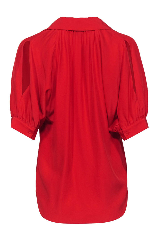 Current Boutique-Lafayette 148 - Red Silk Short Dolman Sleeve Collared Blouse Sz 4