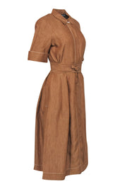 Current Boutique-Lafayette 148 - Tan Linen Button-Up Midi Dress w/ Belt Sz M