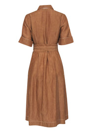 Current Boutique-Lafayette 148 - Tan Linen Button-Up Midi Dress w/ Belt Sz M