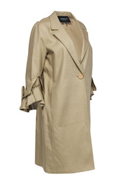 Current Boutique-Lafayette 148 - Tan Over Coat w/ Ruffle Sleeves Sz M