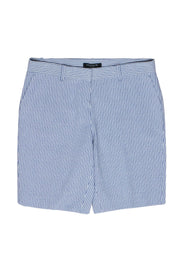 Current Boutique-Lafayette 148 - White & Blue Seersucker Striped Bermuda Shorts Sz 2