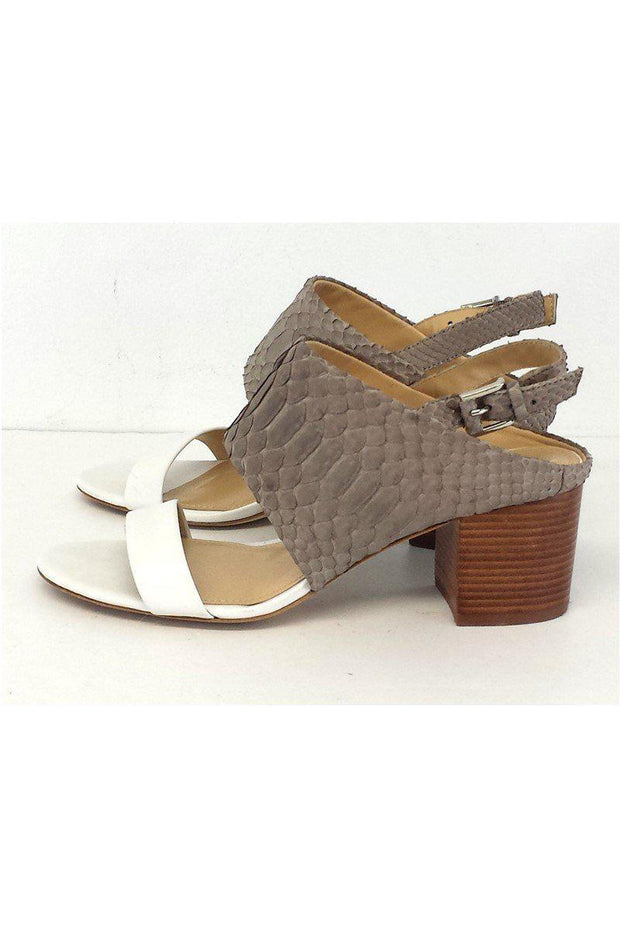 Current Boutique-Lafayette 148 - White & Grey Snakeskin Leather Heels Sz 7