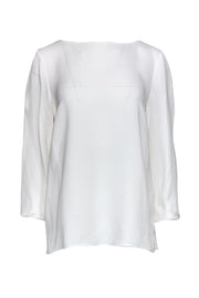 Current Boutique-Lafayette 148 - White Long Sleeve Silk Blouse Sz M