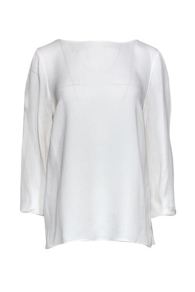 Current Boutique-Lafayette 148 - White Long Sleeve Silk Blouse Sz M