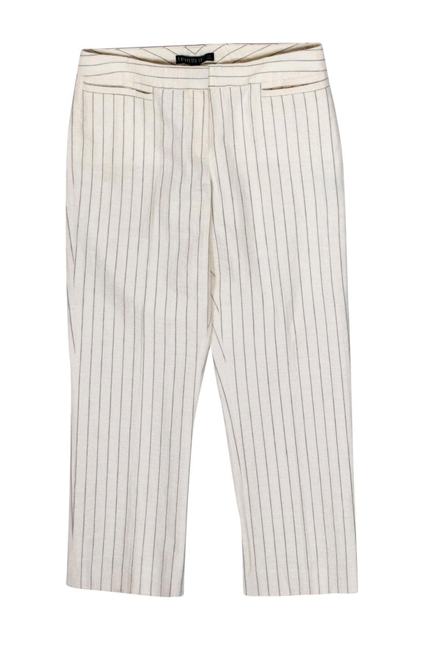 Current Boutique-Lafayette 148 - White Pinstriped Cropped Cotton Blend Trousers Sz 4