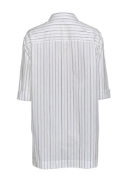 Current Boutique-Lafayette 148 - White Striped Collared Short Sleeve Cotton Dress Sz M