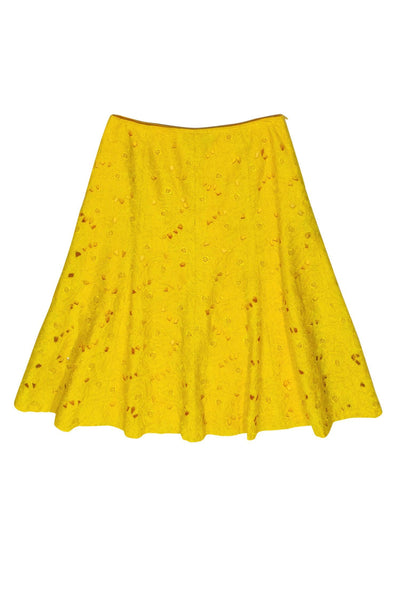 Current Boutique-Lafayette 148 - Yellow Floral Eyelet Flared Midi Skirt Sz 6