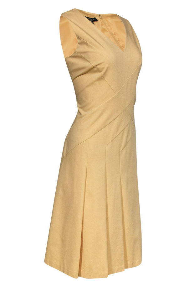Current Boutique-Lafayette 148 - Yellow Pleated A-Line Dress Sz 10