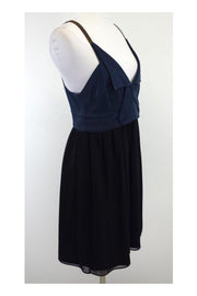 Current Boutique-Laila Azhar - Navy & Black Silk Dress Sz 8
