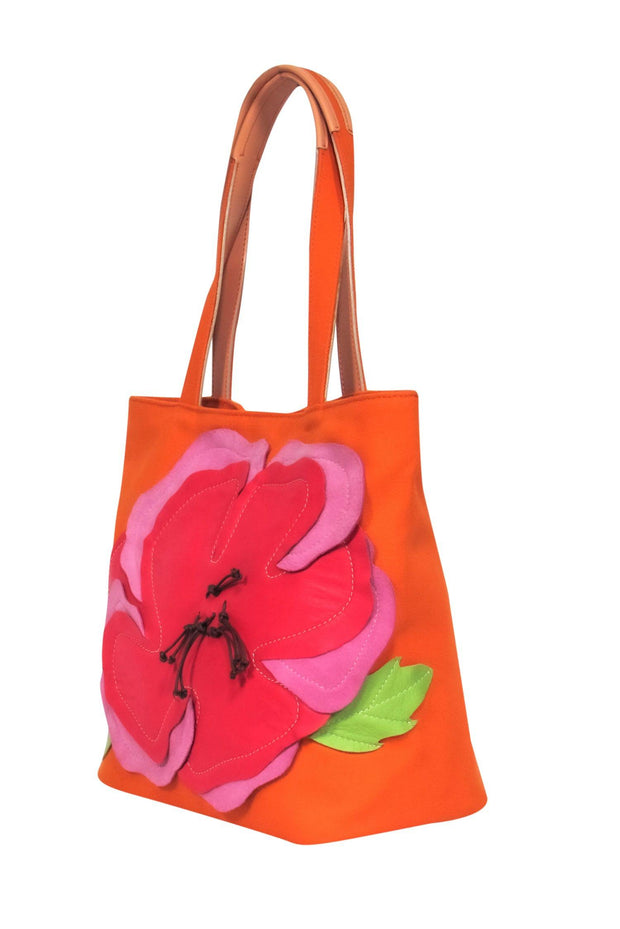 Current Boutique-Lamarthe - Small Orange Canvas Tote w/ Floral Applique