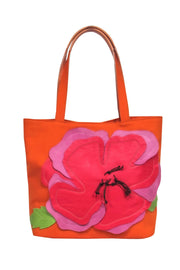 Current Boutique-Lamarthe - Small Orange Canvas Tote w/ Floral Applique