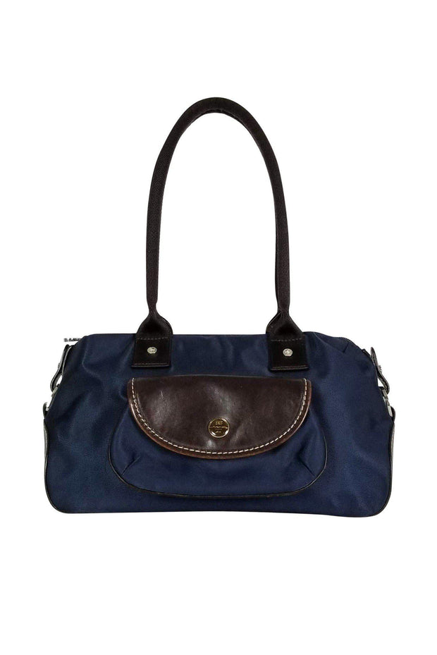 Current Boutique-Lancel - Blue Metallic Nylon & Leather Bowling Bag
