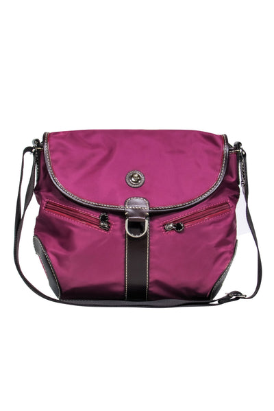 Current Boutique-Lancel - Boysenberry & Brown Canvas & Leather Fold-Over Crossbody
