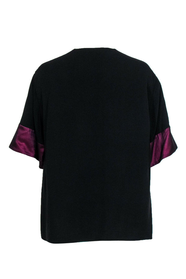 Current Boutique-Lanvin - Black Short Sleeved Blouse w/ Fuchsia Banding Sz L